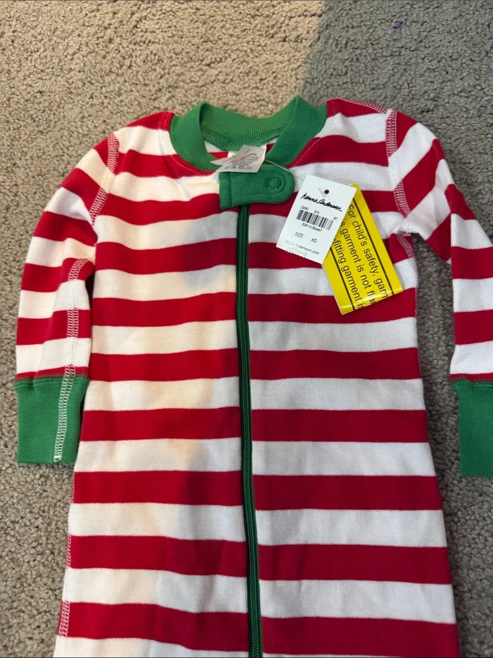 Hanna Andersson Red & White Striped One-Piece with Green Trim